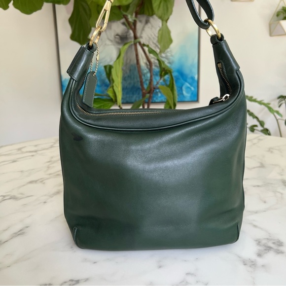 COACH Vintage Y2K Amanda Hobo 6950 Green Leather Brass Shoulder Bag - Picture 3 of 16